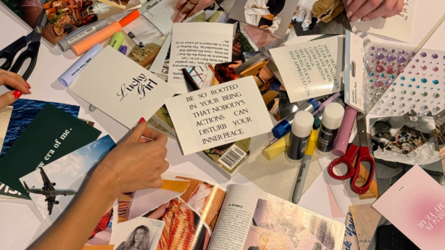 Gen z and Gen Alpha friends sitting round a table making moodboards - Dig & Dig